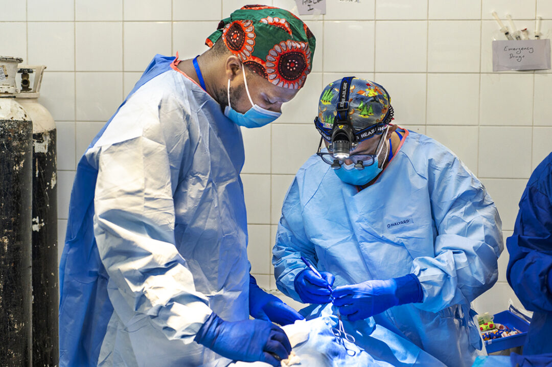 Dr Daniel, assisted by Dr Bright, providing cleft surgery to a patient. Photo: Margherita Mirabella