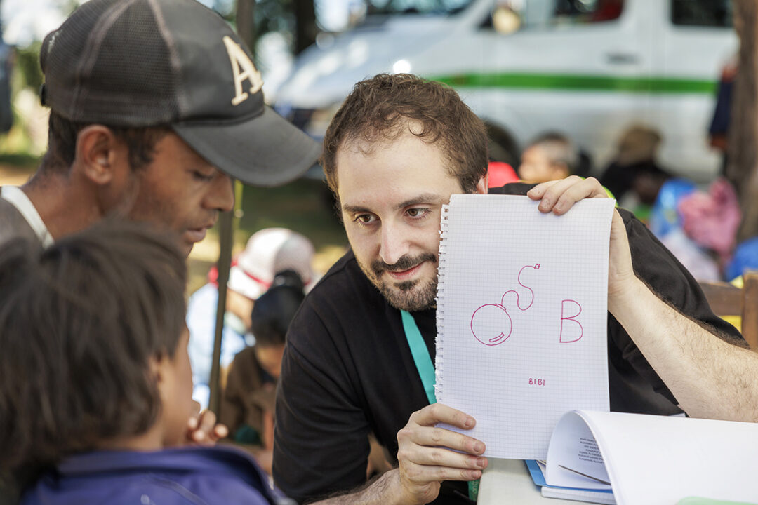 Italian Speech and language pathologist, Marco Brega, interacting with a patient. Photo: Lorenzo Monacelli.